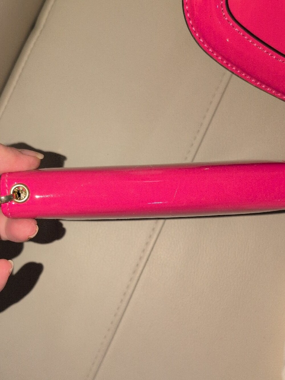 Hot Pink Patent Leather Top-Handle Bag with Wristlet And Crossbody Strap - Picture 12 of 16